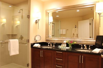 Hotel bathroom with standing shower